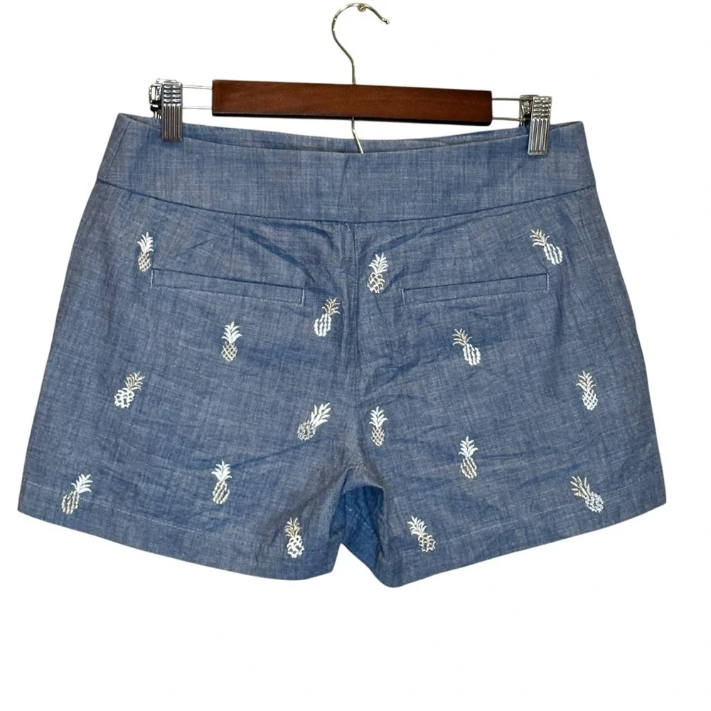 Loft | Blue Chambray Pineapple Embroidered Rivera Shorts Size 0 Preppy NEW - Picture 3 of 7